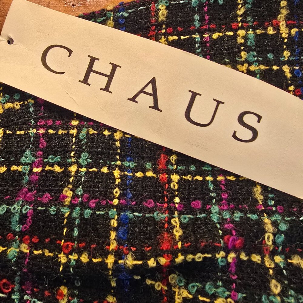 Skirt Tweed Black Yellow Green Red Blue Lined A-line Chaus size 12 1990s NWT Vtg - Picture 8 of 14